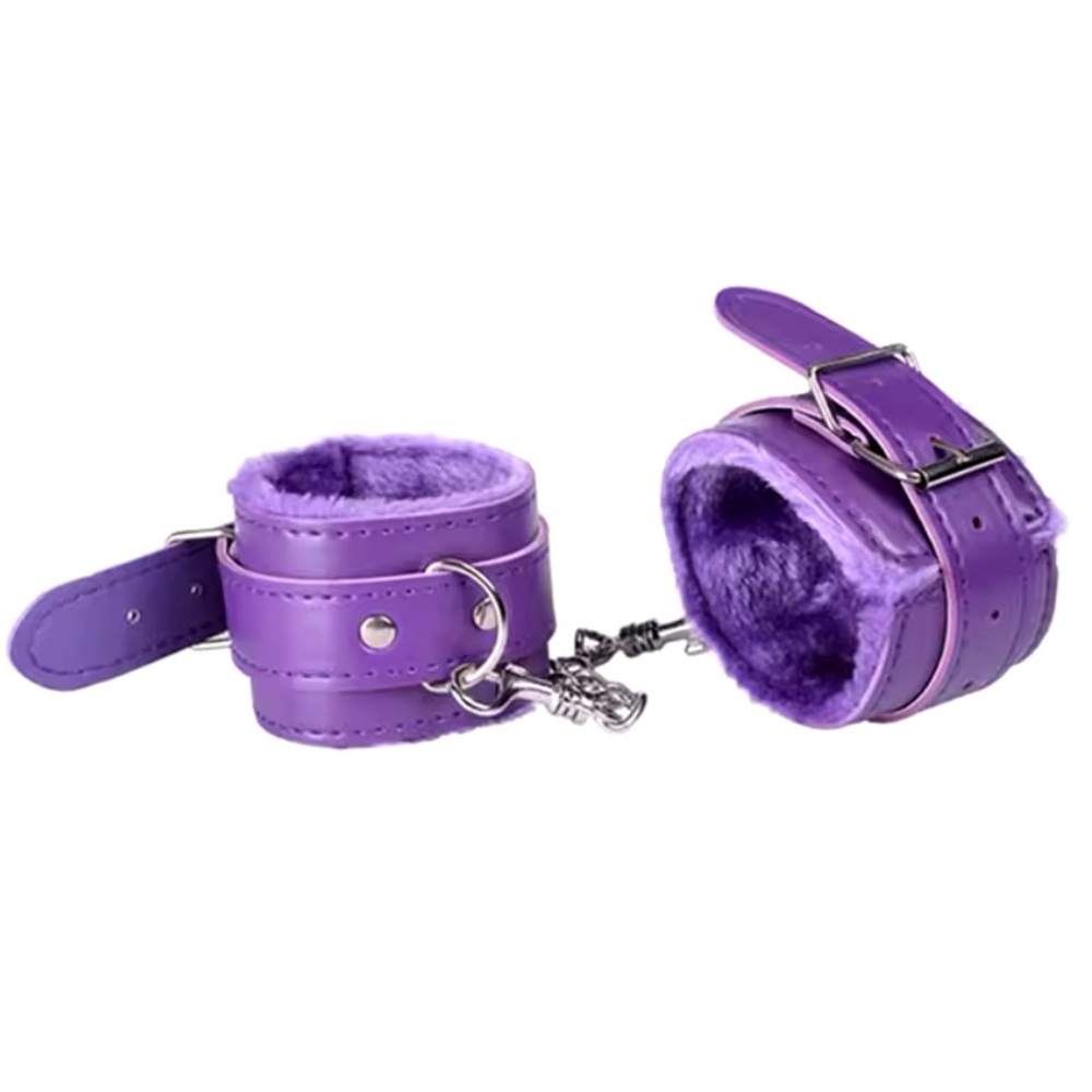 P- leather handcuffs PURPLE cosplay sexy plush fleece adjustable ankle cuffs NWT